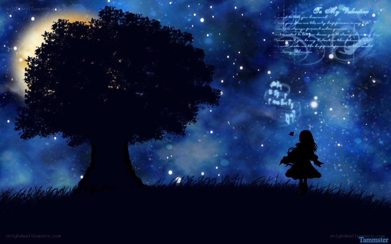 Silhouette under starry sky