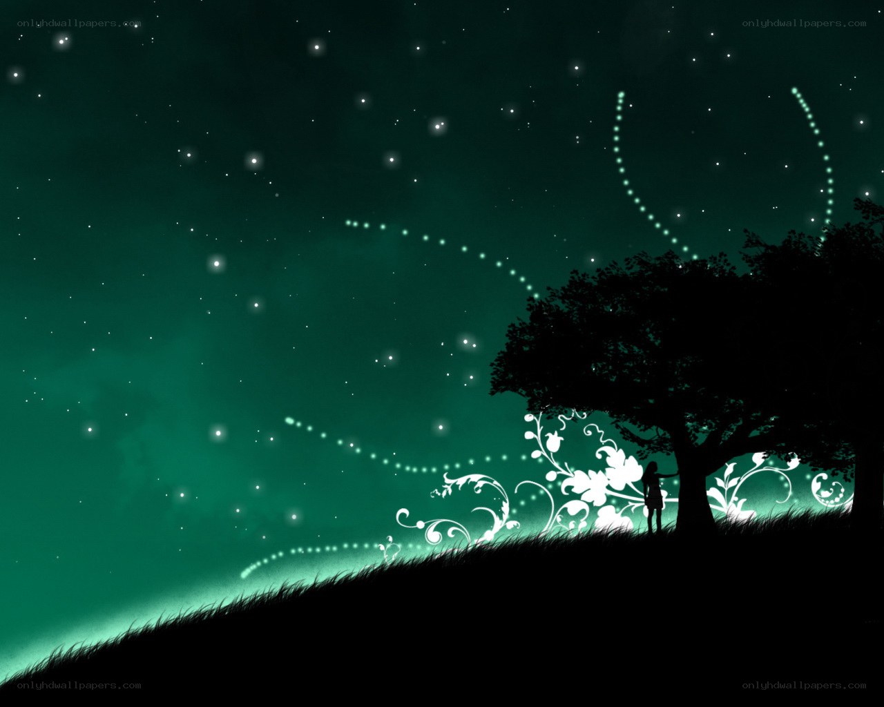 Silhouette under starry sky