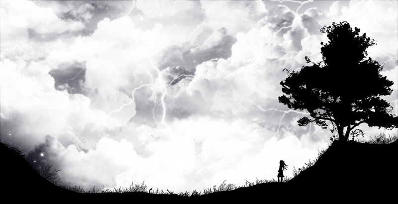 Silhouette under stormy sky