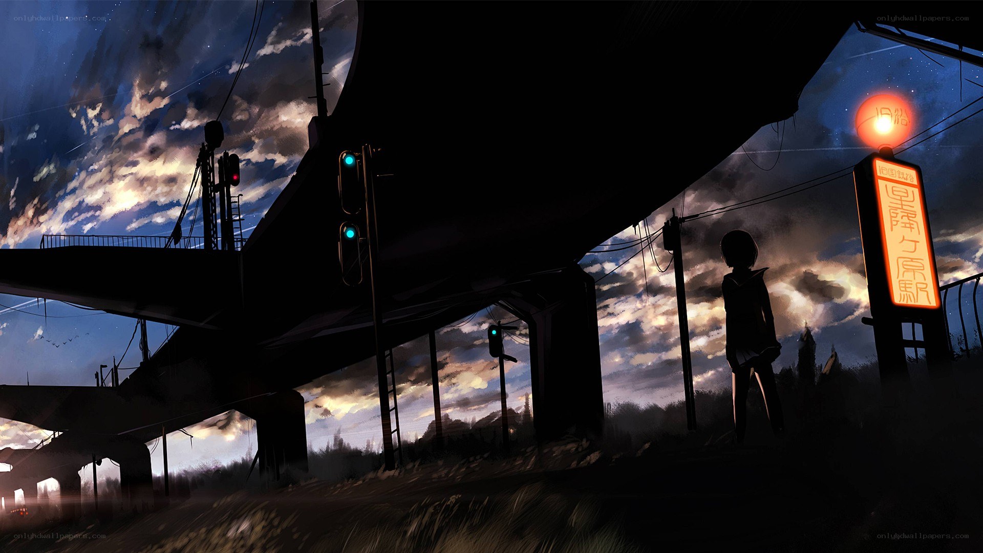 silhouette under the bridge at dusk