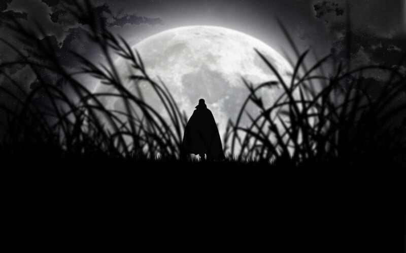 Silhouette under the full moon
