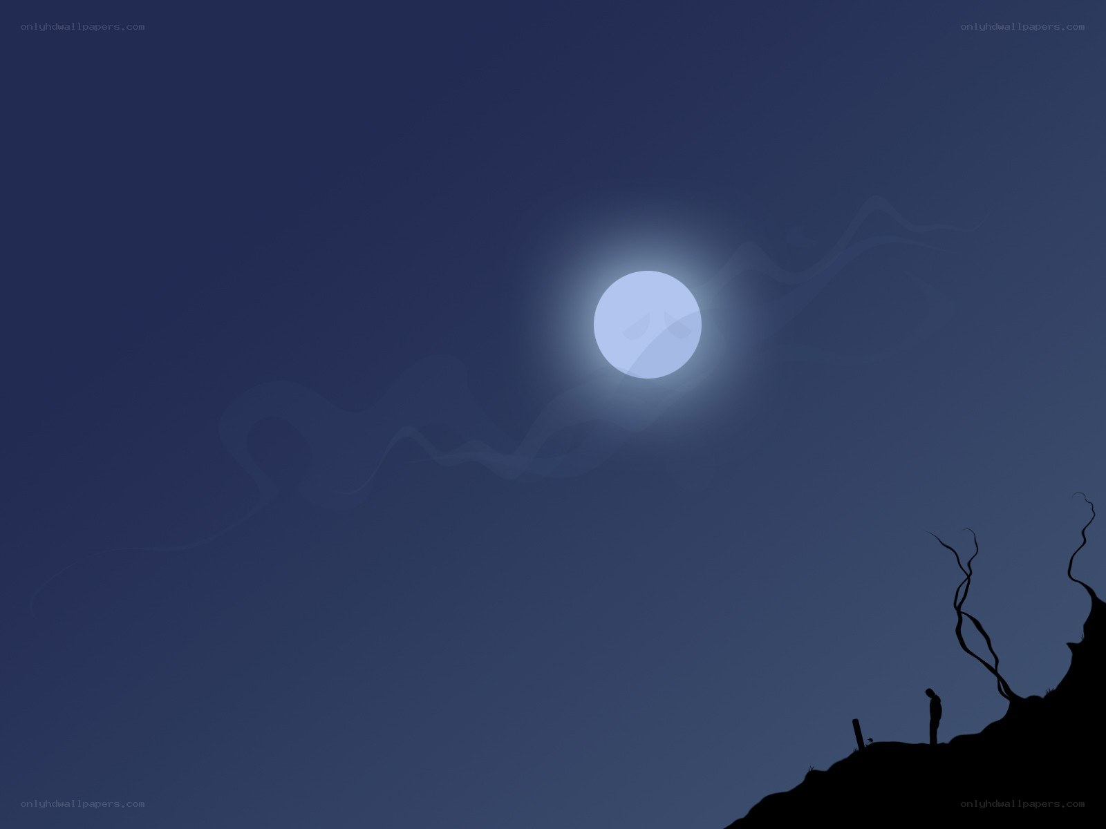 Silhouette under the moon
