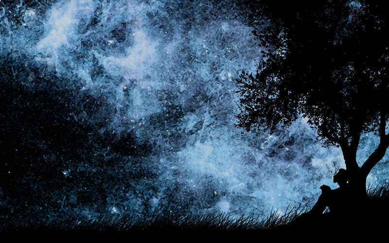Silhouette under Tree — Blue