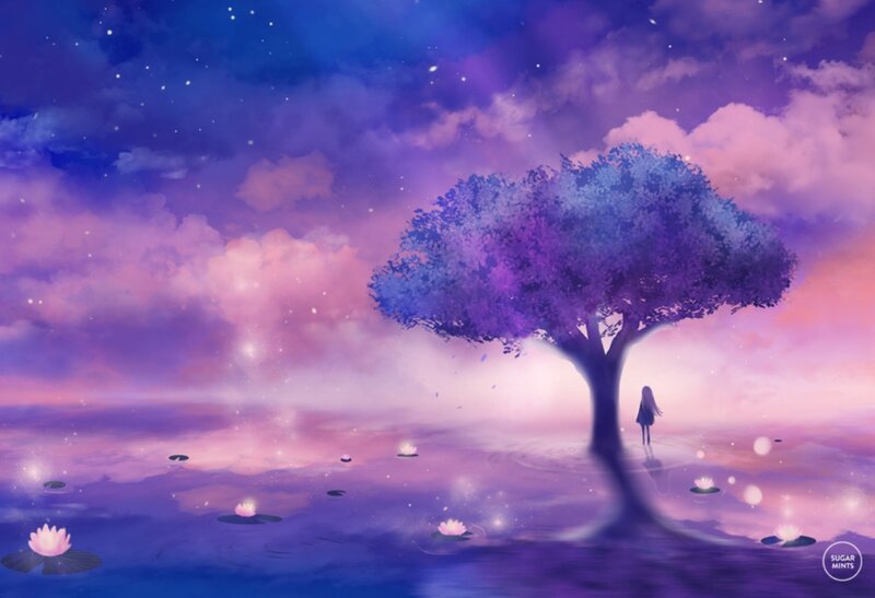 Silhouette under Tree — Purple