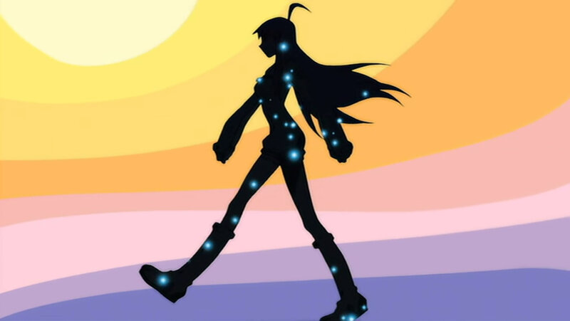 silhouette walking at sunset