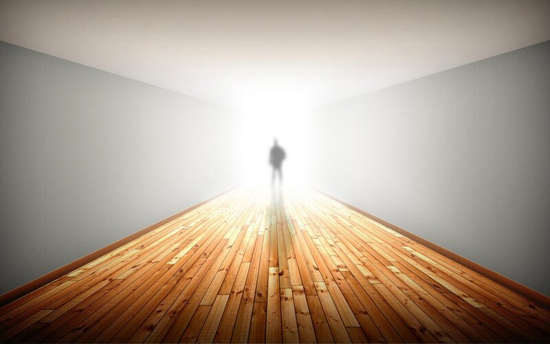 Silhouette Walking Down Hallway — Brown