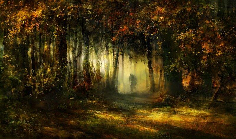 Silhouette Walking in Forest