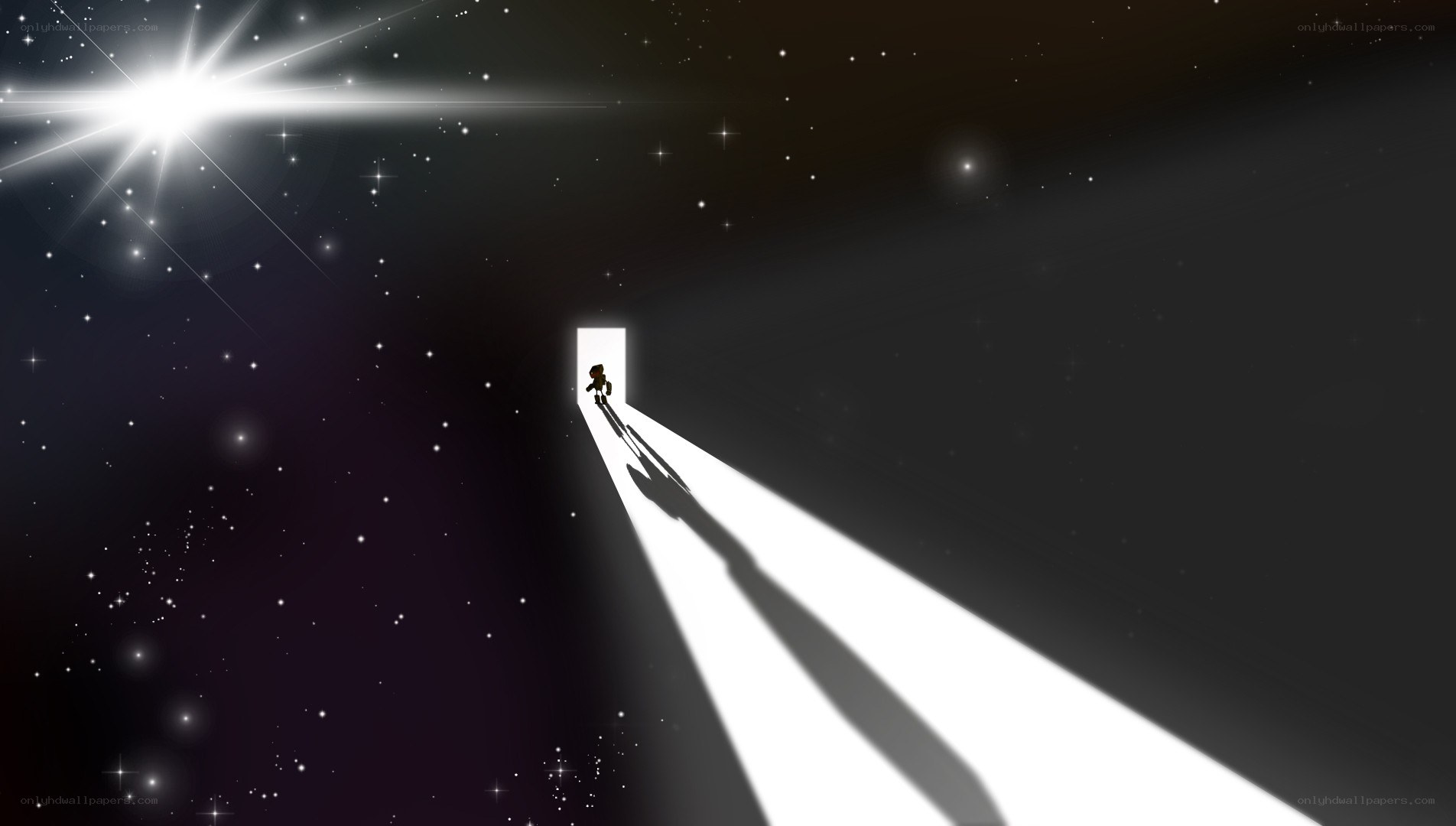 silhouette walking toward light