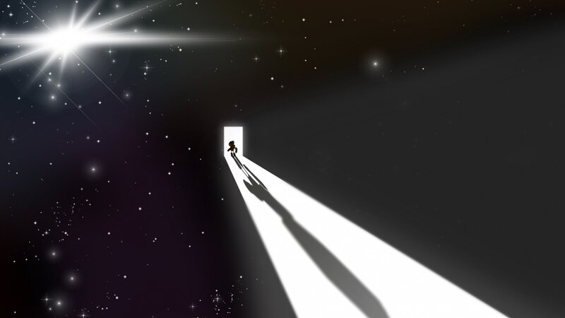 Silhouette Walking Toward Light — Black