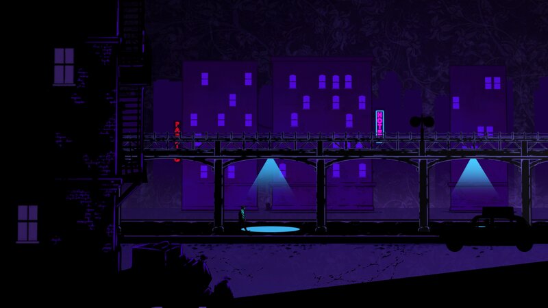 Silhouette Walking under Bridge — Purple
