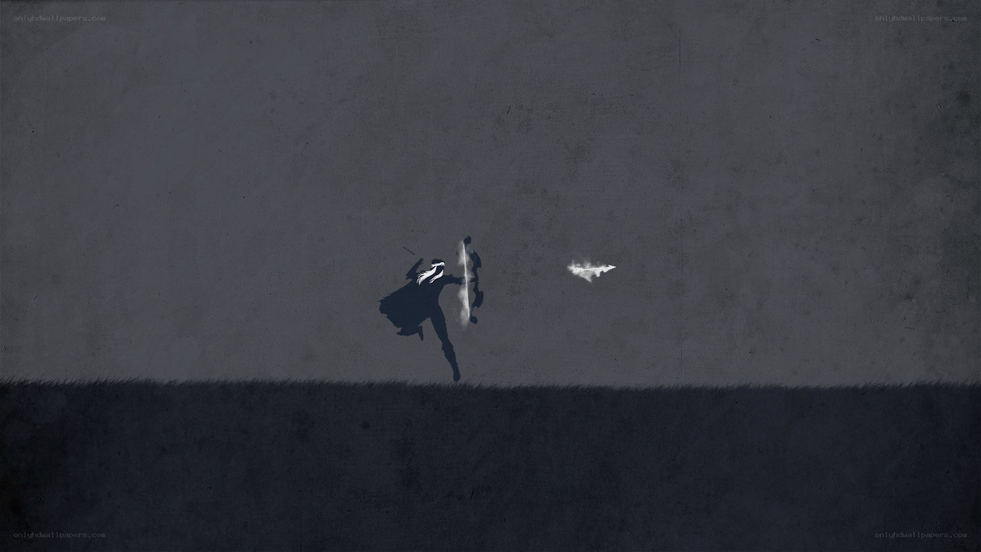 Silhouette warrior in dark landscape
