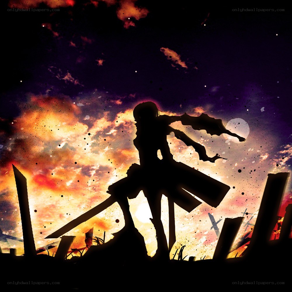 silhouette warrior in fiery sky