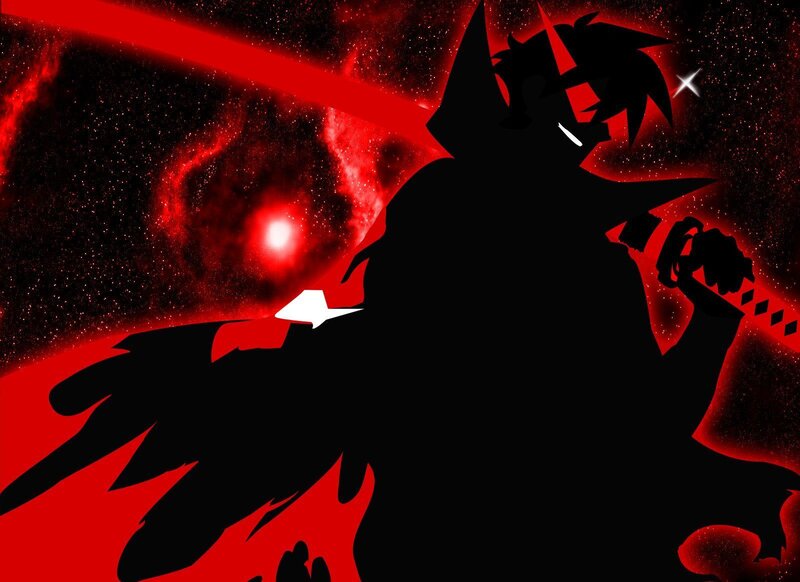 silhouette warrior with red energy