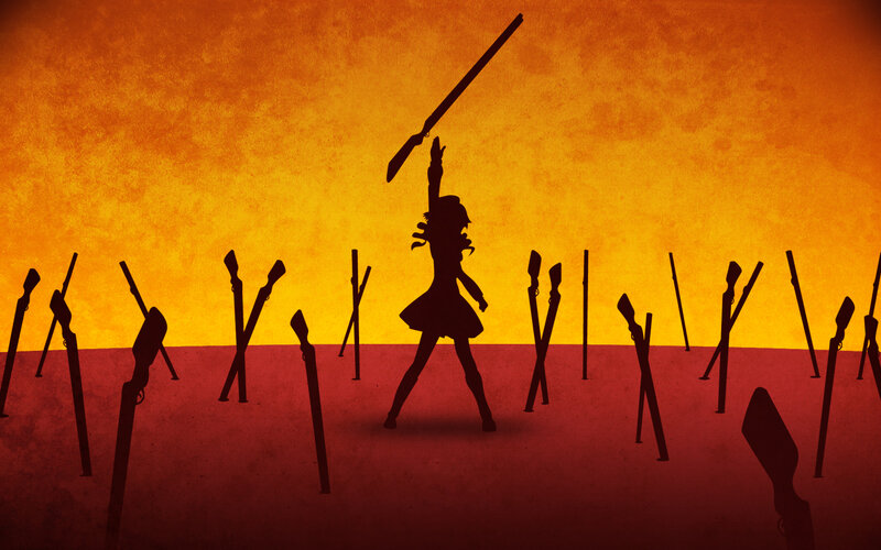 Silhouette warrior with sword