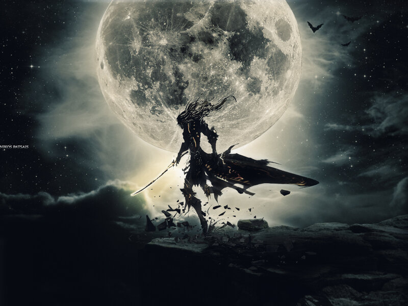 Silhouette Warrior with Sword — Black, Dramatic