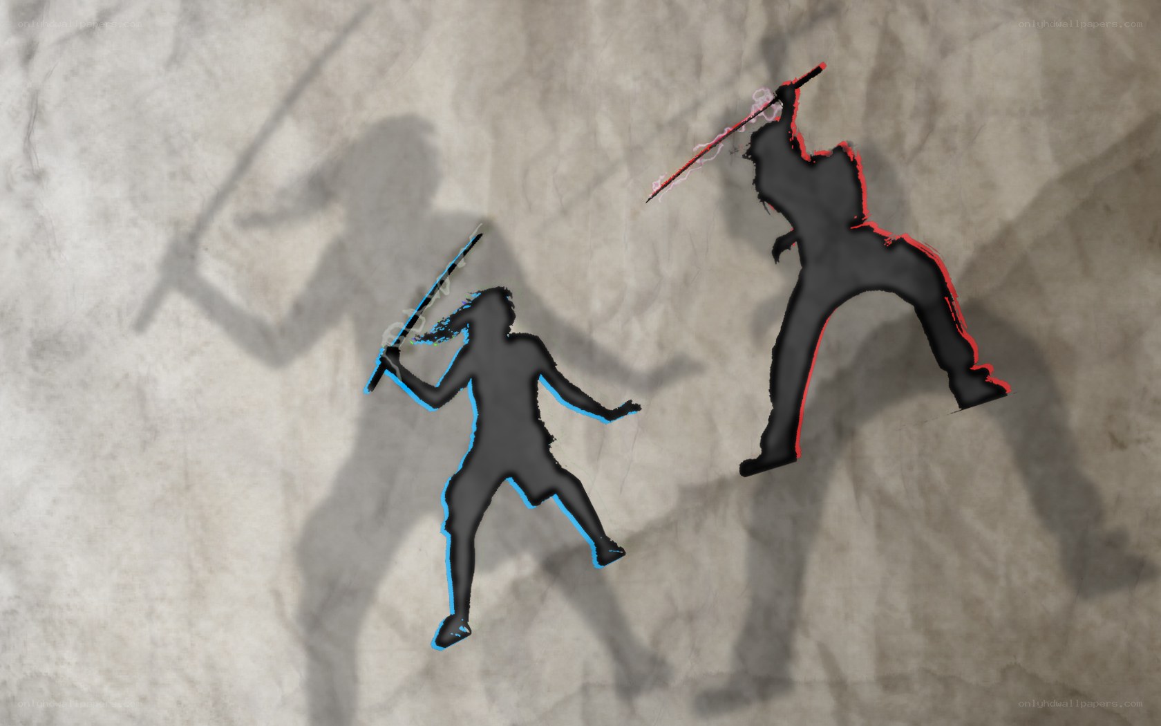 Silhouette warriors in combat