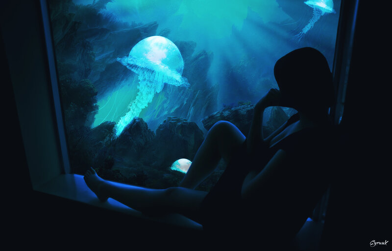 Silhouette Watching Jellyfish