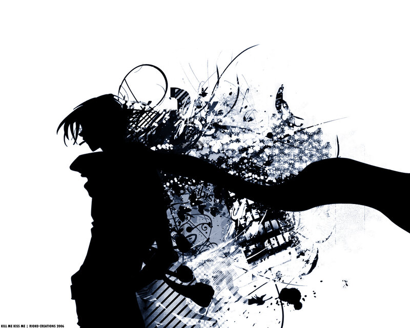 silhouette with abstract splatter