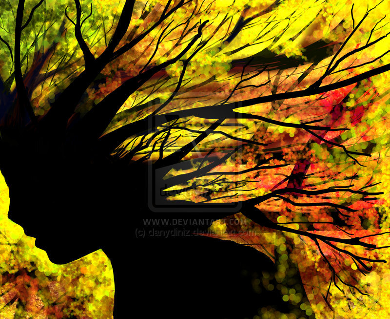silhouette with autumn trees
