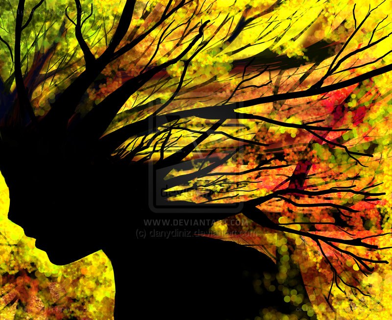 silhouette with autumn trees