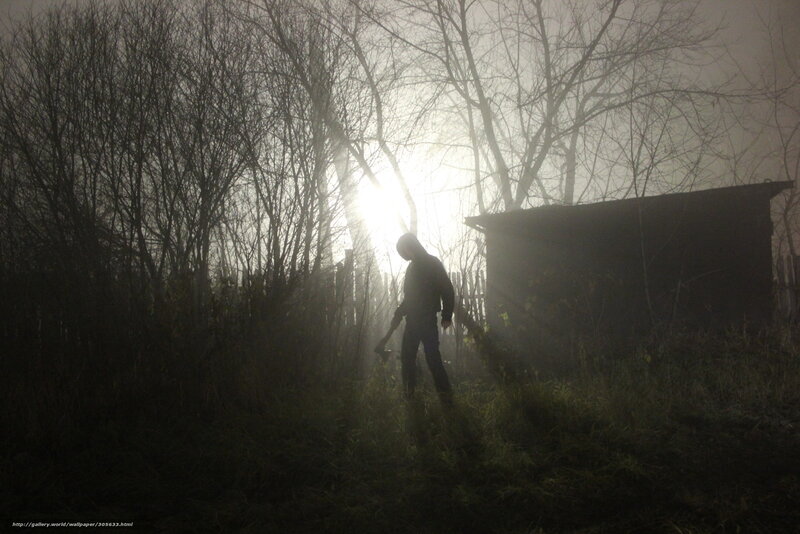 Silhouette with Axe in Fog