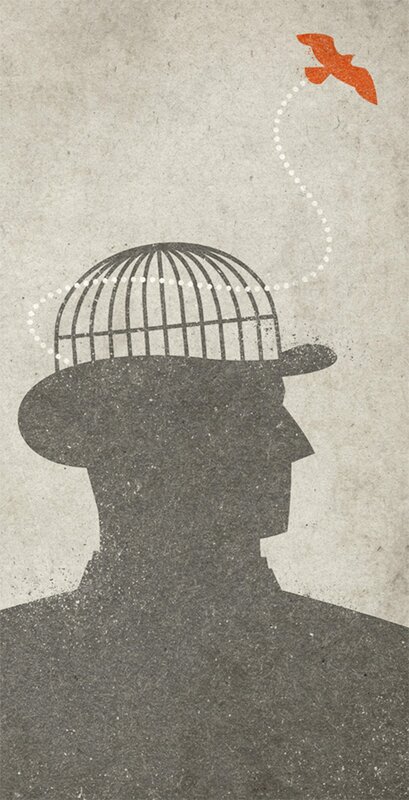 silhouette with birdcage head