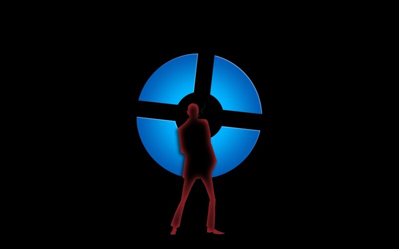 silhouette with blue circle