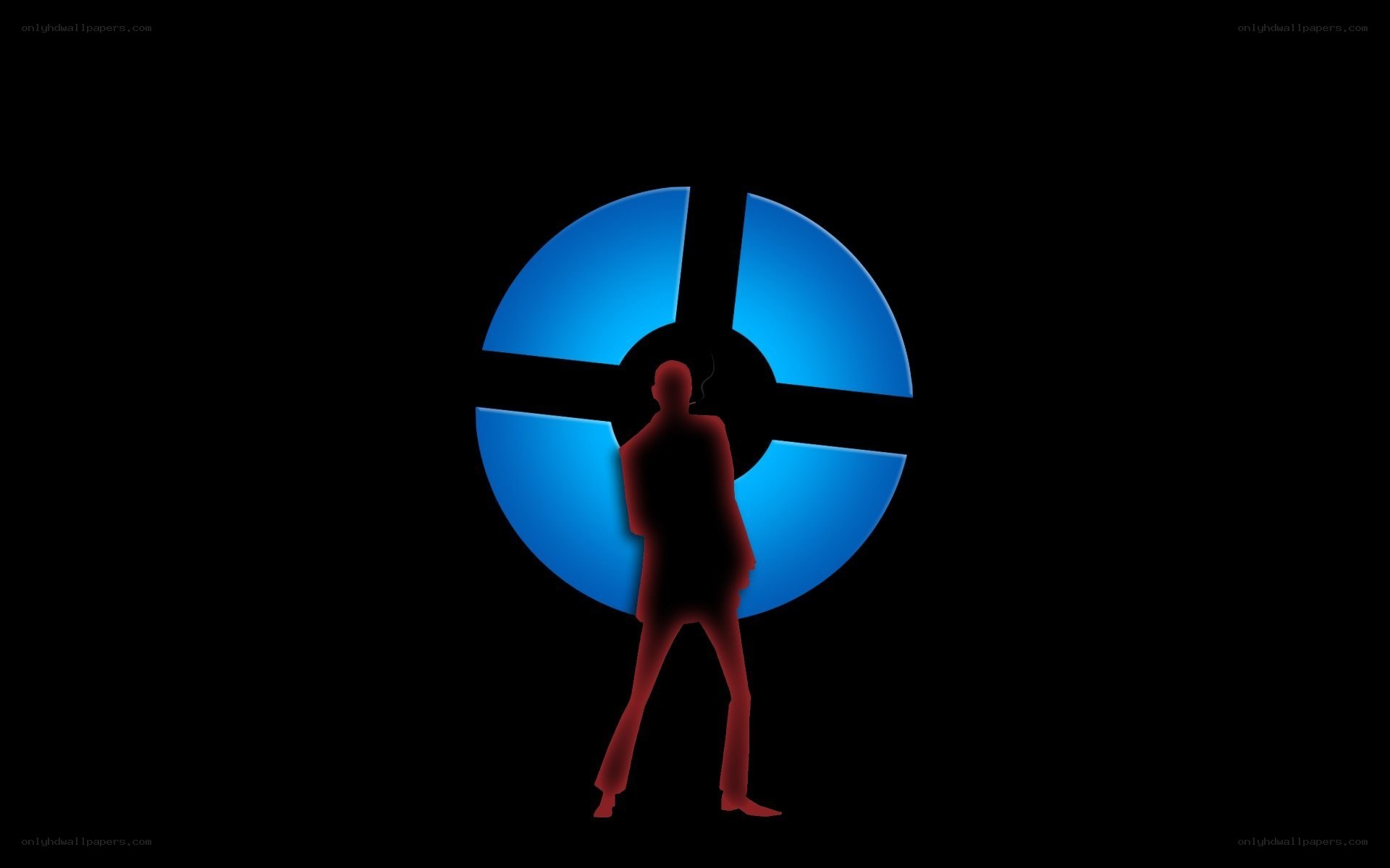 silhouette with blue circle