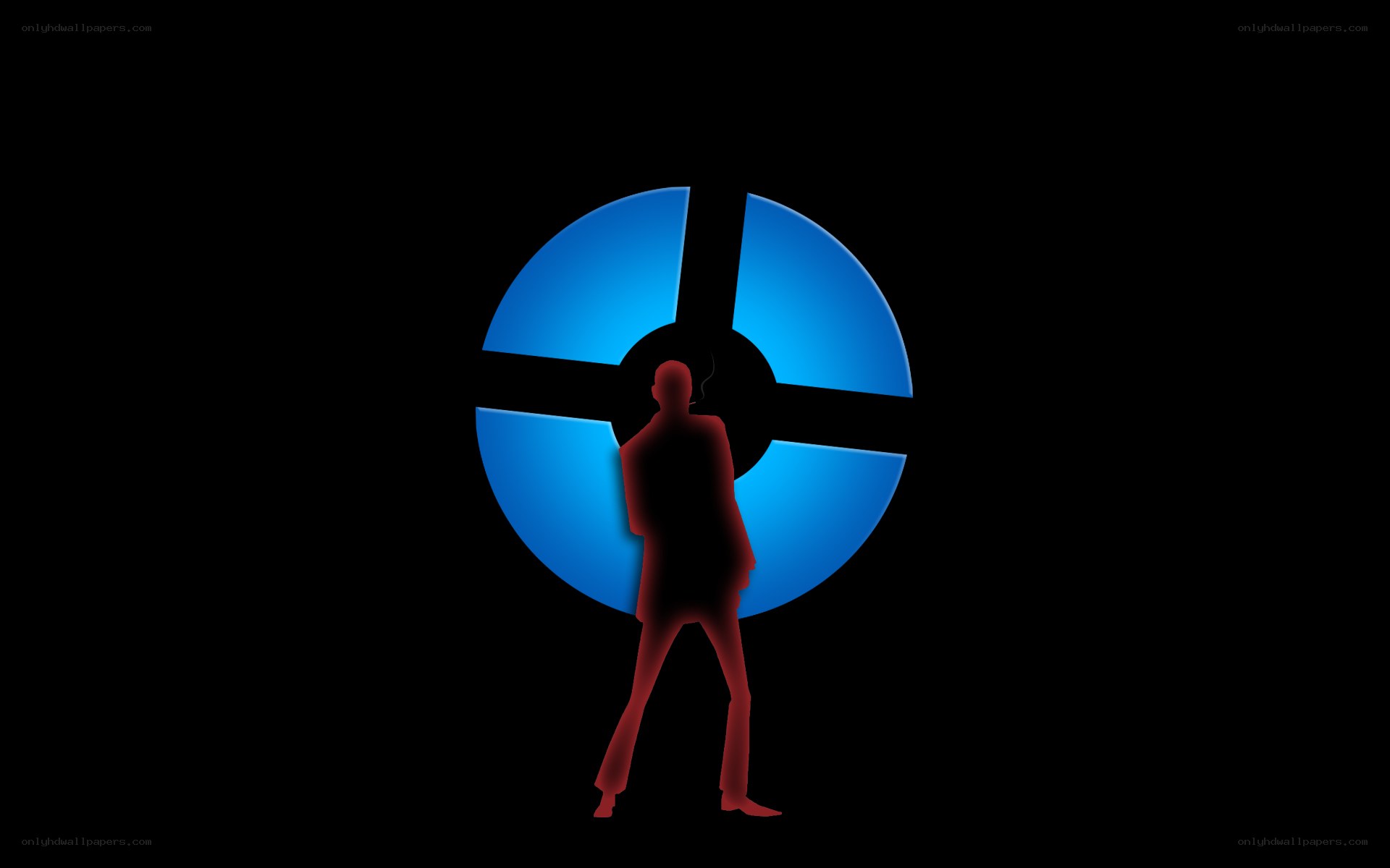 silhouette with blue circle