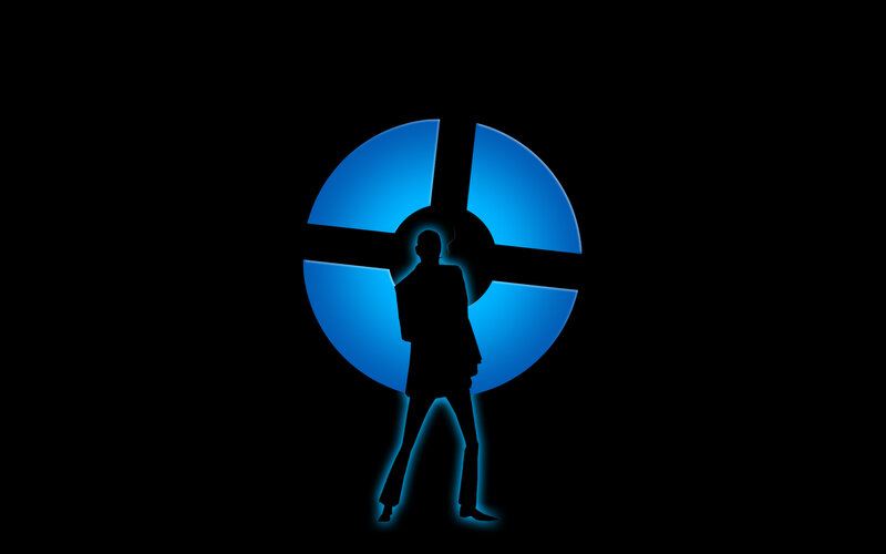 silhouette with blue circle