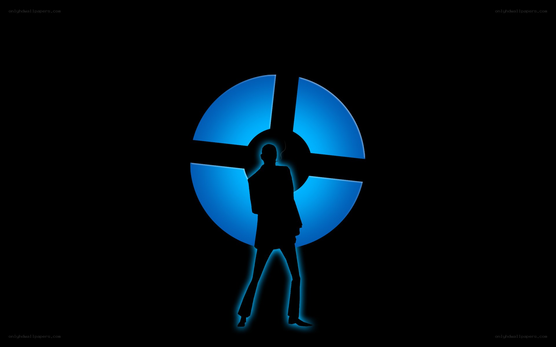 silhouette with blue circle