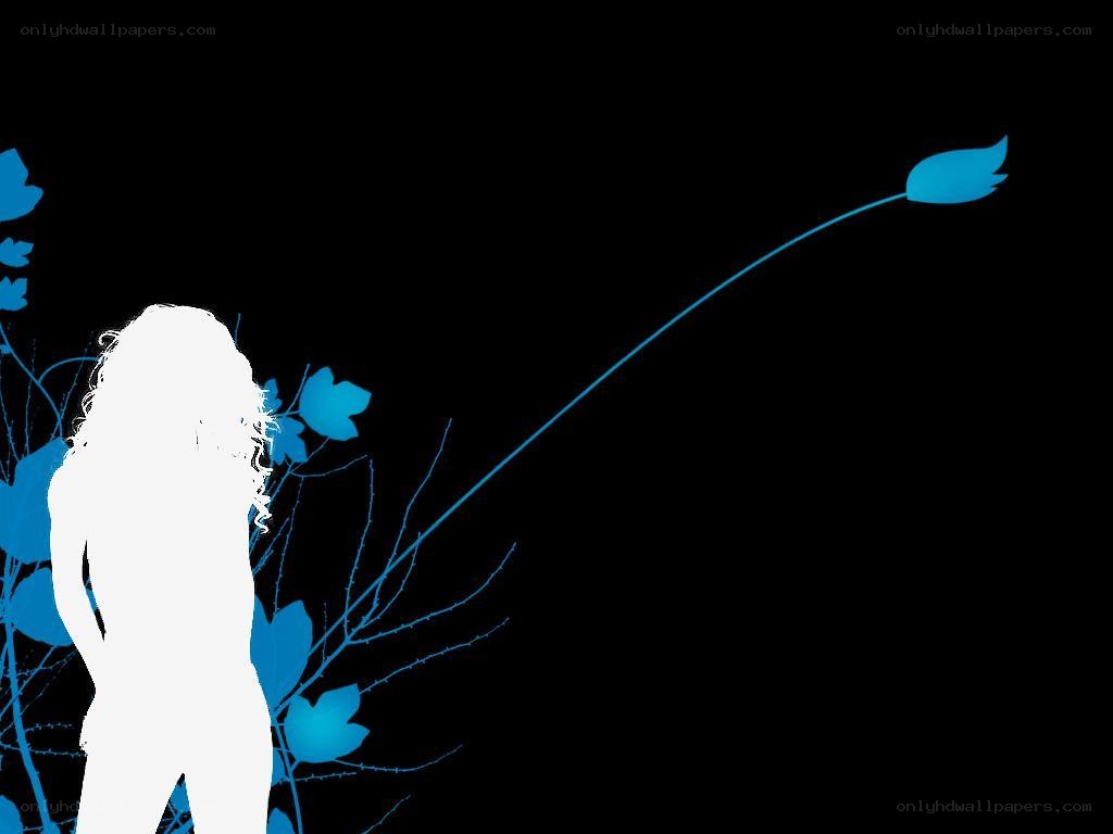 silhouette with blue flowers