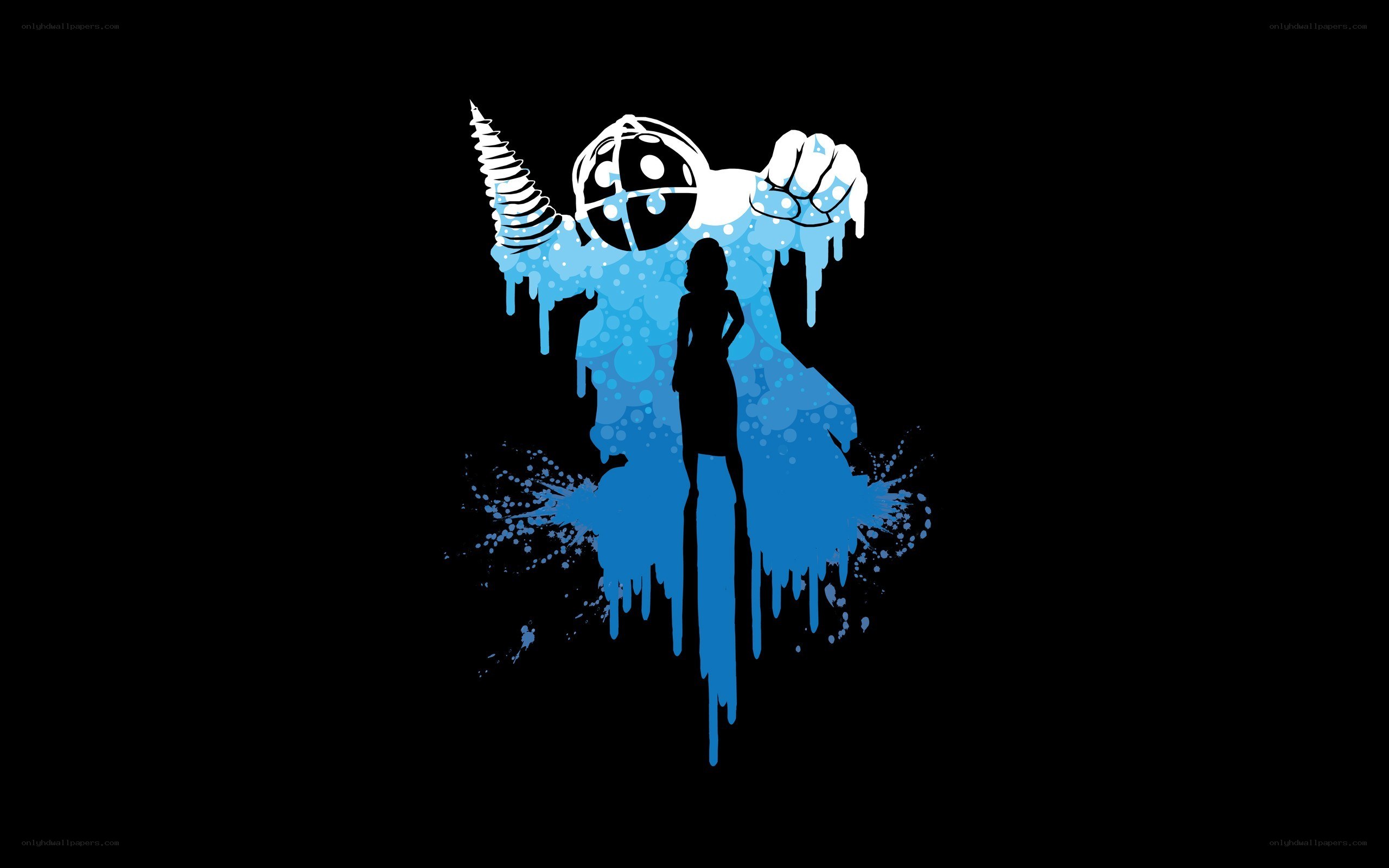 silhouette with blue splatter