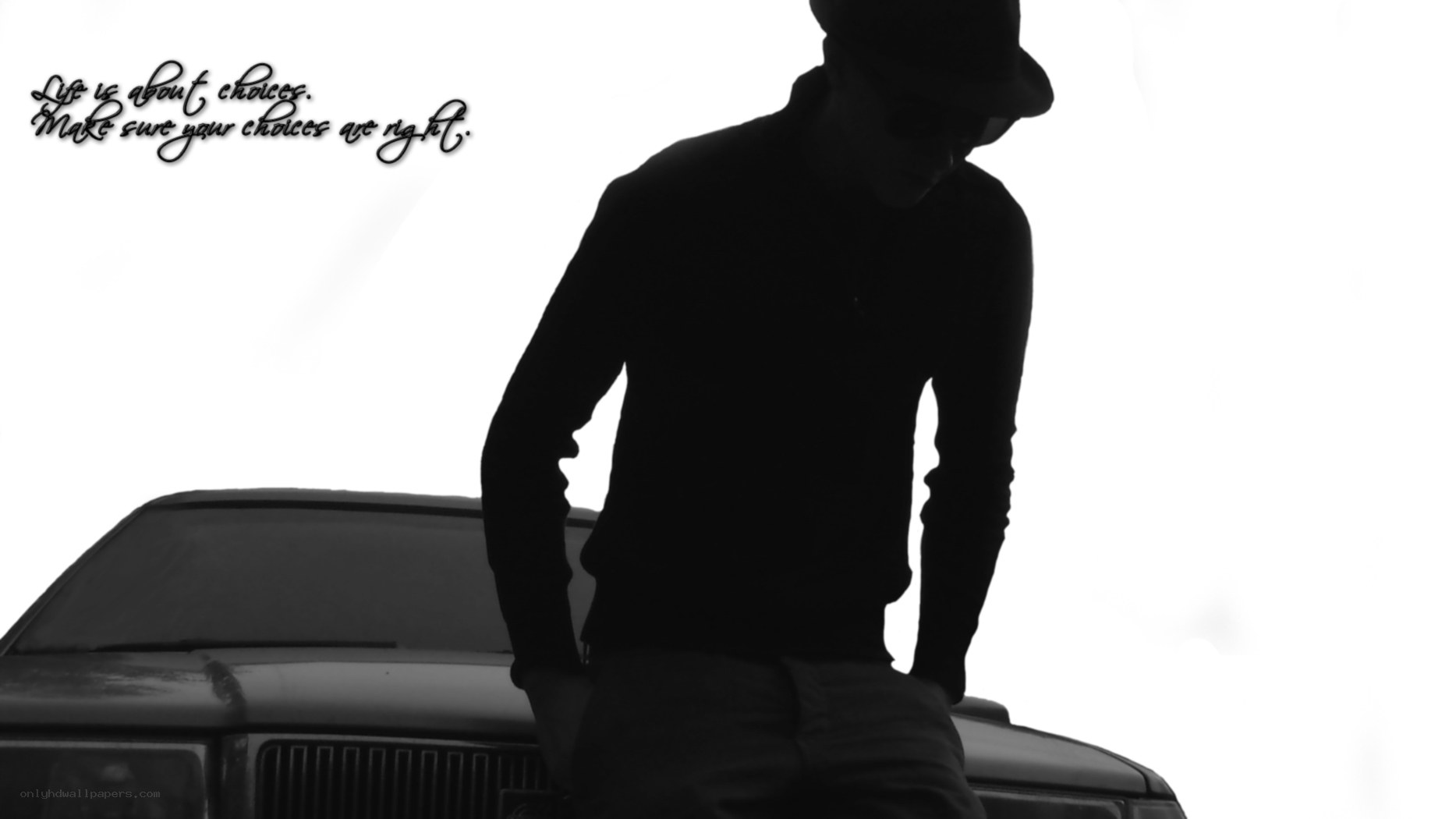 silhouette with car and quote