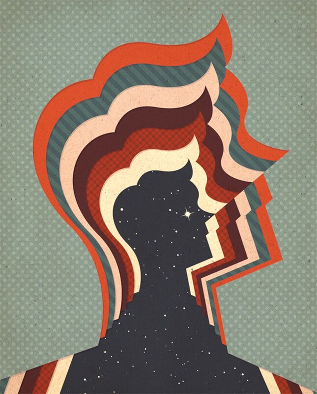 silhouette with cosmic hair