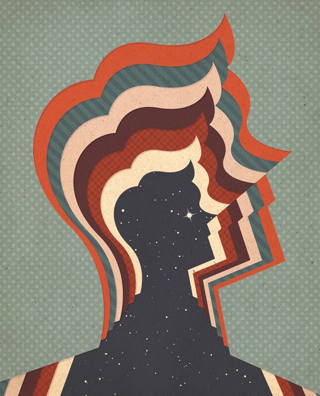 silhouette with cosmic hair