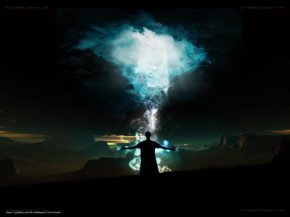 Silhouette with energy beam