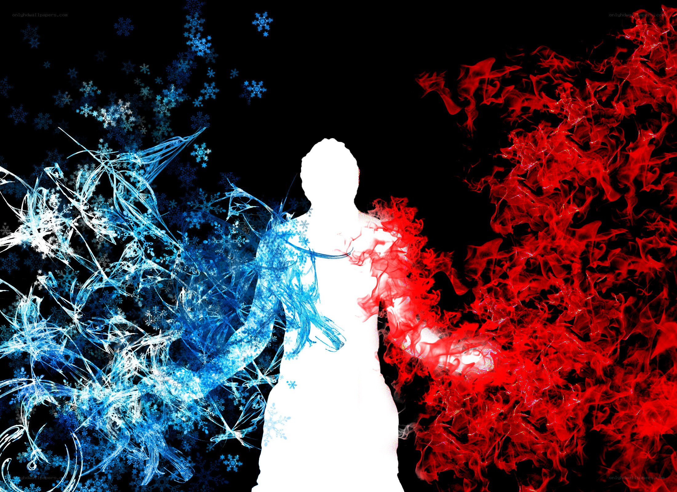 silhouette with fire and ice