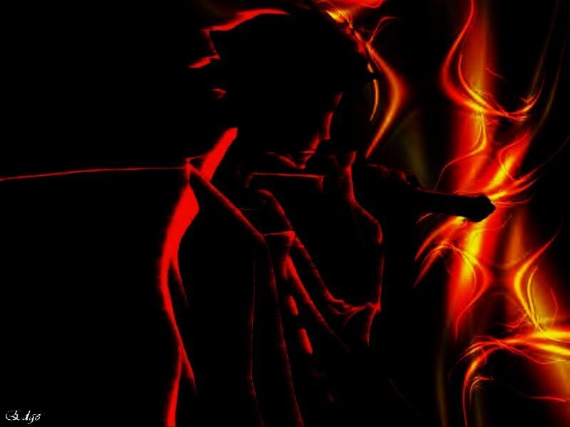 silhouette with fire effect