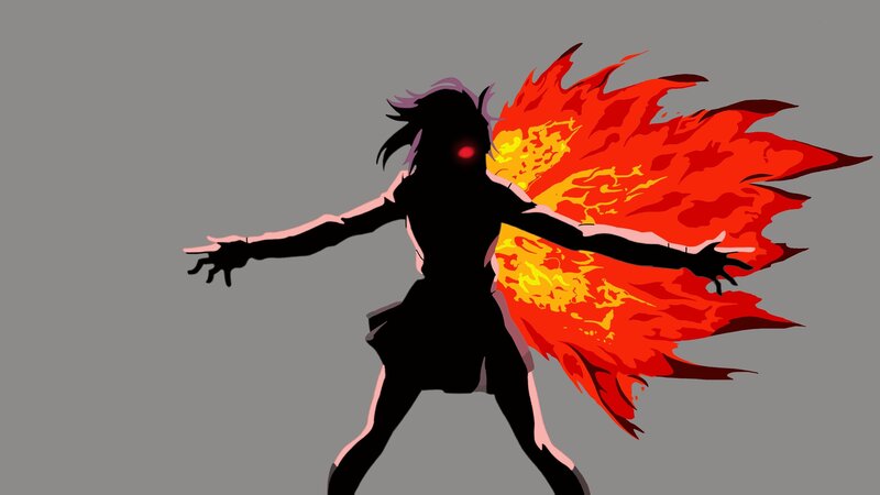 Silhouette with Fire Wings