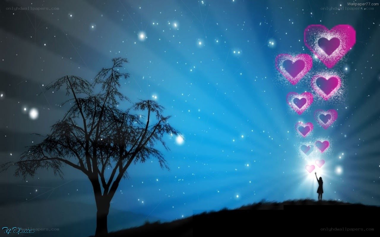 Silhouette with floating hearts
