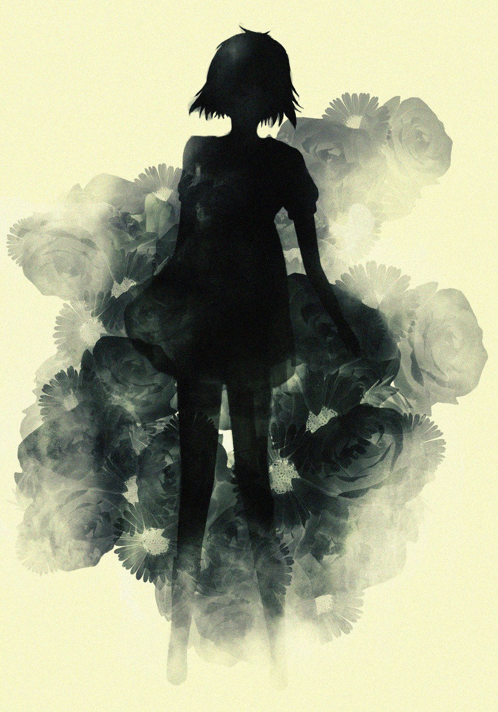 silhouette with floral backdrop