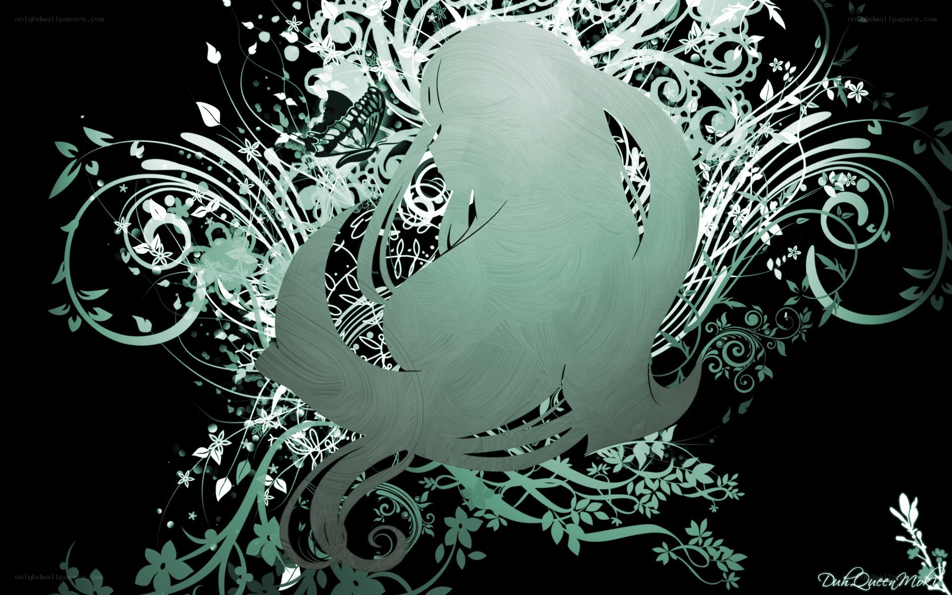 silhouette with floral design