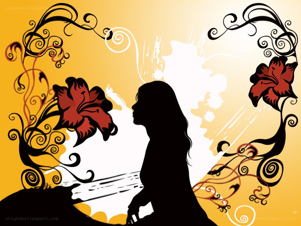 silhouette with floral design