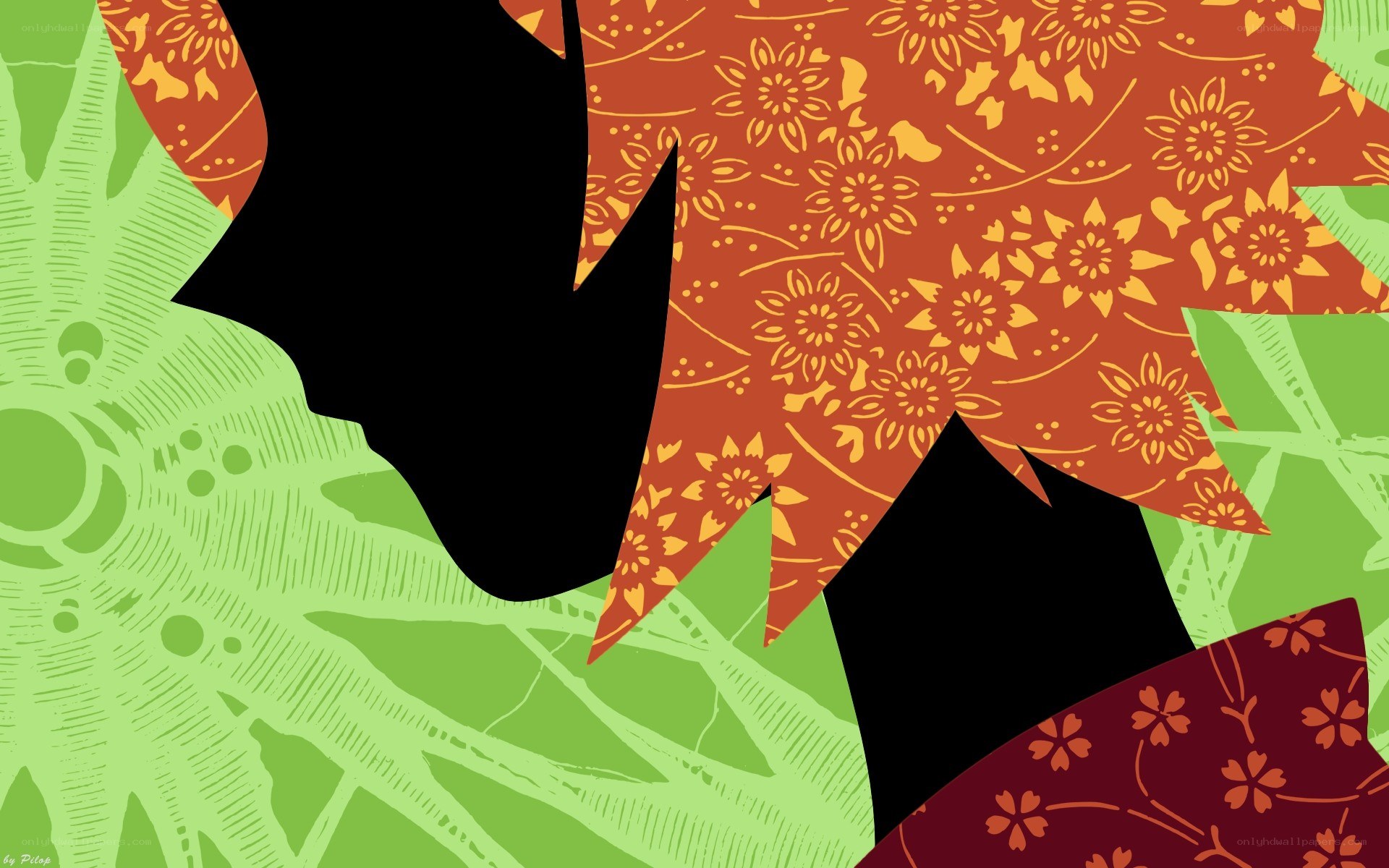 silhouette with floral patterns