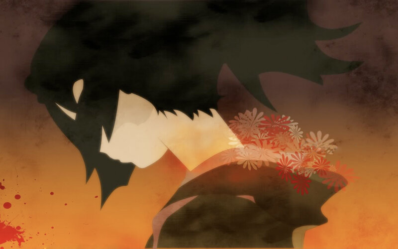 silhouette with flowers and blood