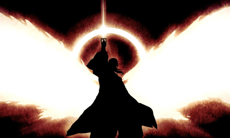 silhouette with glowing sword