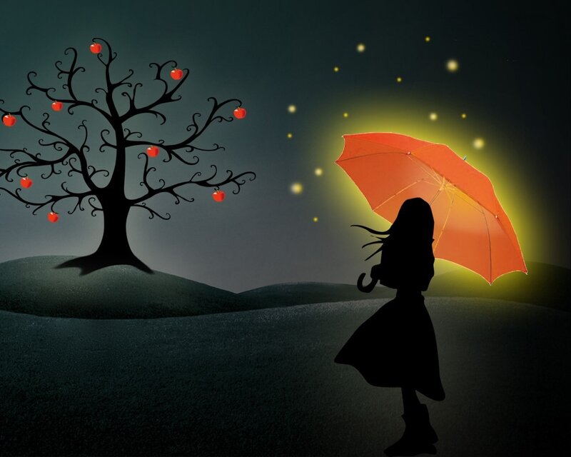 Silhouette with glowing umbrella