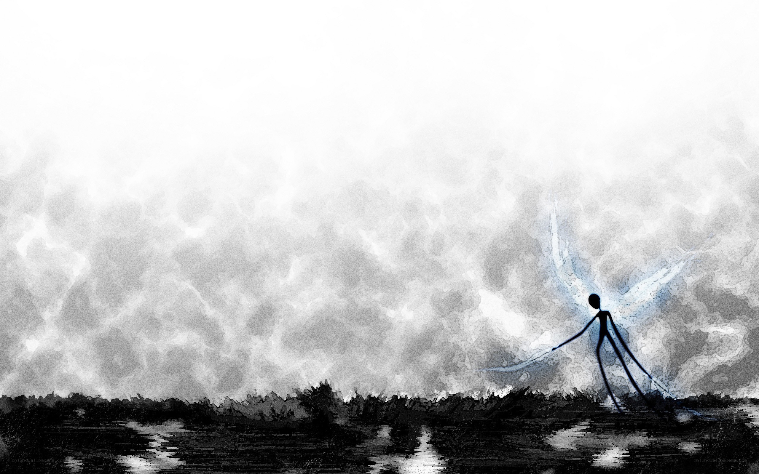 Silhouette with glowing wings
