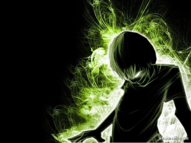 Silhouette with Green Energy — Black, Dramatic